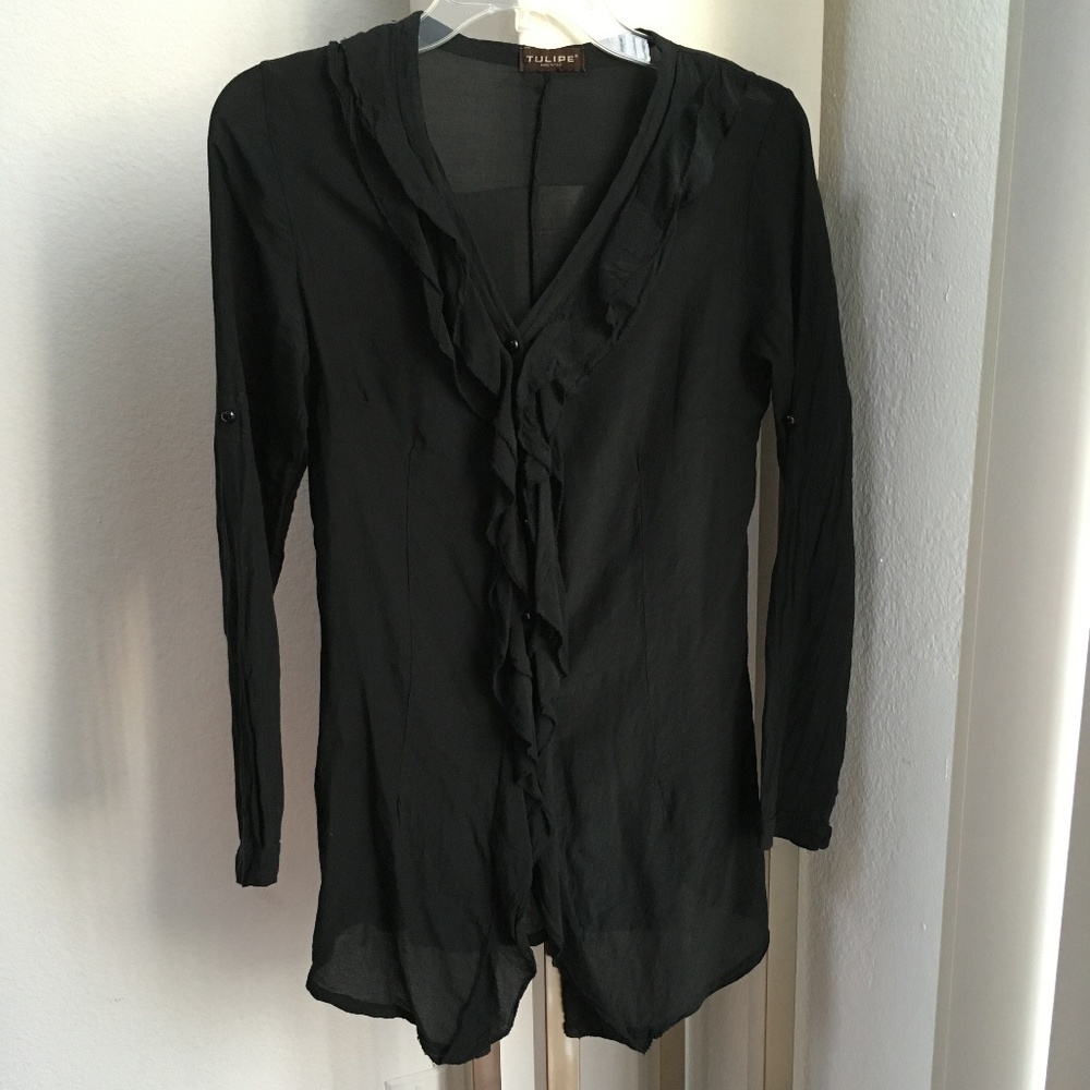 Black Italian Dress Blouse Top Button Down S